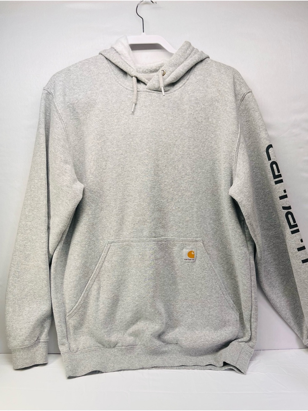 Carhartt Light Gray Pullover Hoodie with Sleeve Logo